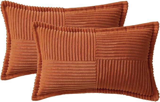 MIULEE Fall Burnt Orange Decorative Lumbar Throw Pillow Covers for Couch 12x20 in