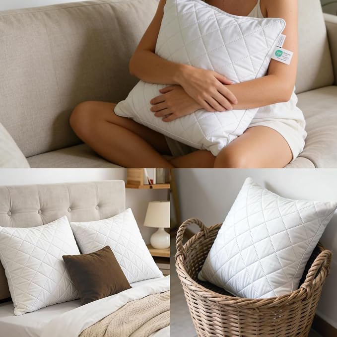 Qeils Quilted 18 x 18 Pillow Inserts Set of 2 White Throw Pillow Inserts with Soft Polyester Cover - Rectangle Square Sofa Quilting Pillow Inserts Decorative Pillow Insert White Couch Pillow