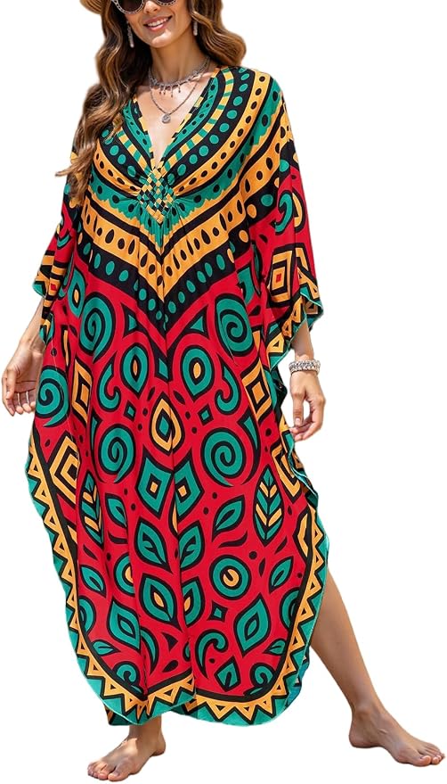 Mumu Dresses for Women Plus Size, Bohemian Kaftan Beach Cover Up Long Maxi Nightgown Soft Loungewear