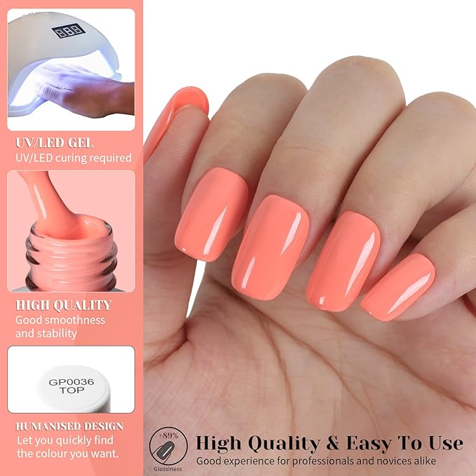 Light Coral Orange Gel Nail Polish, 15ml Orange Gel Polish for DIY Nail Art Starter or Manicure Salon,Spring Summer Fall Colors,UV NAIL Lamp Needed - GP0106