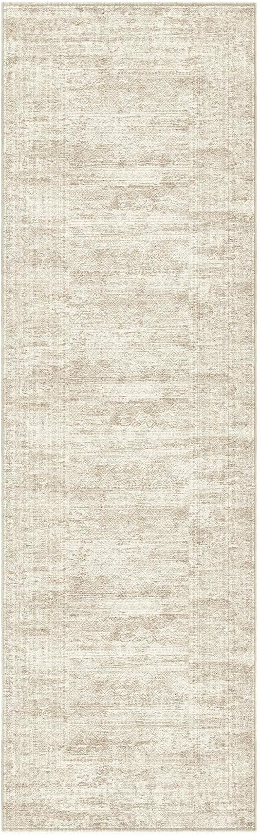UERMEI 2x6 Washable Runner Rug for Hallway, Non Slip Low Pile Kitchen Carpet, Neutral Modern Abstract Indoor Floor Mat for Entryway Laundry, Kid & Pet Safe High Traffic Area, Beige/Brown