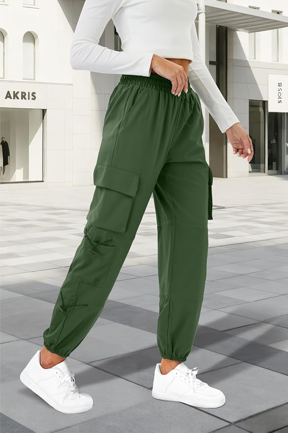 COPYLEAF Womens Parachute Cargo Pants with Pockets Quick Dry Hiking Pants Lightweight Water-Resistant Baggy Joggers