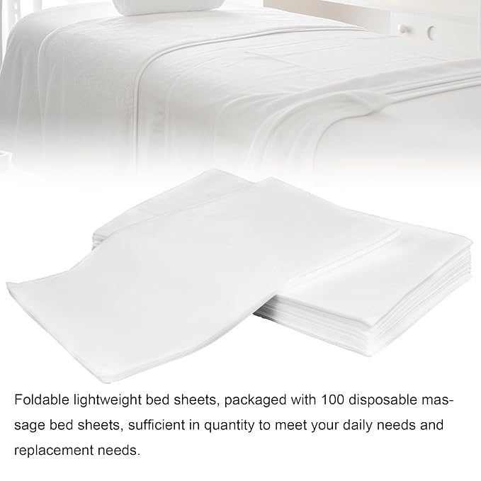 100 Pack 31" x 71" Disposable Non-Woven Massage Table Bed Covers - 2-Ply Waterproof Spa Sheets for Facial, Tattoo & Waxing.