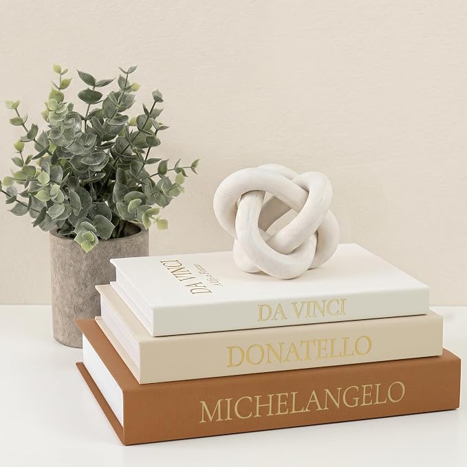 3-Piece Linen Decorative Book Box Set, Fabric Covered Fake Books for Shelf Decor, Modern Aesthetic Storage Books with Secret Compartment, Neutral Home Decor (Terracotta-Beige-White)