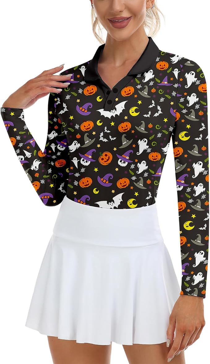 Soneven Womens Golf Shirts Moisture Wicking V Neck Long Sleeve Polo Shirts Collared Tops