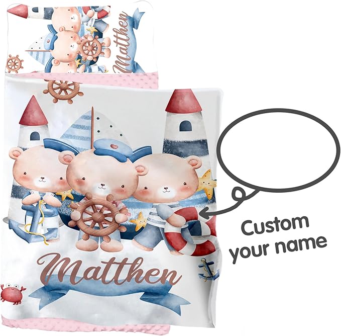 Personalized Toddler Nap Mat for Girls – Custom Name Kids Nap Mat – Daycare Sleeping Mats with Removable Pillow and Soft Minky Dot Blanket for Preschool, Travel, Kindergarten