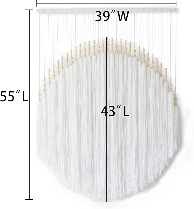 Boho Wall Decor Yarn Wall Hanging Macrame Wall Hanging Fiber Wall Art White Beads Tassel Wall Decor Boho Chic Home Decor 39" W x 55" L | Wedding Backdrop Decor, Boho Decor, Entryway Accent, Neutral Home Decor, Cozy Room Style, Fiber Art Wall Hanging