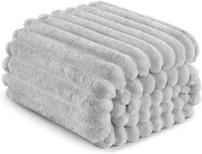 Exclusivo Mezcla Striped Twin Size Fleece Blanket for Bed, Couch, 60"x80" | Soft Breathable Cozy Bed Blankets, Lightweight Plush Fluffy Fuzzy Jacquard Decorative Blankets