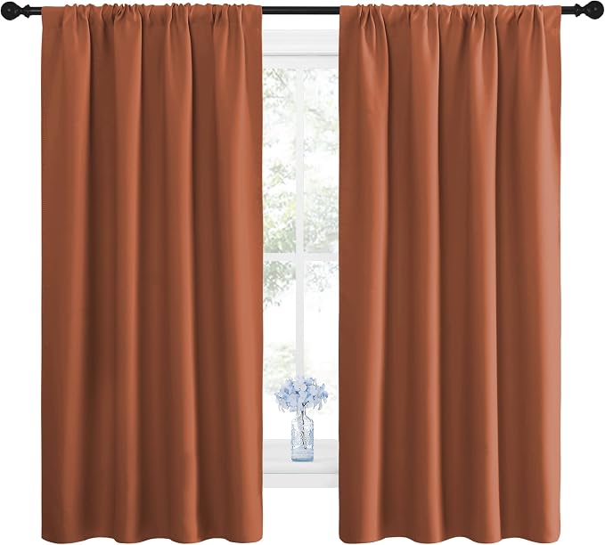 NICETOWN Blackout Curtains and Drapes - Thermal Insulated Solid Rod Pocket Blackout Draperies/Panels (Burnt Orange, 1 Pair, 42 by 63 inches)