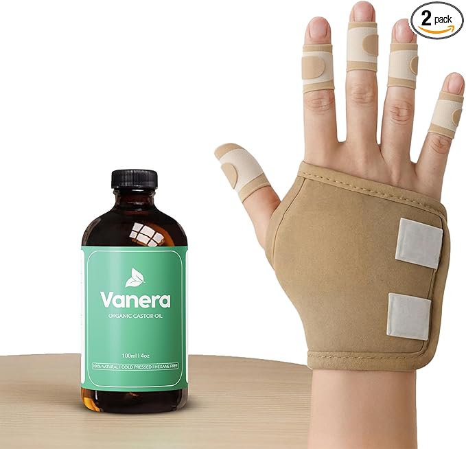 Castor Oil Pack Wrap for Hands and Wrist – 100% Certified Organic Castor Oil, Reusable Hand Pack Wrap for Joint, 2 Pcs