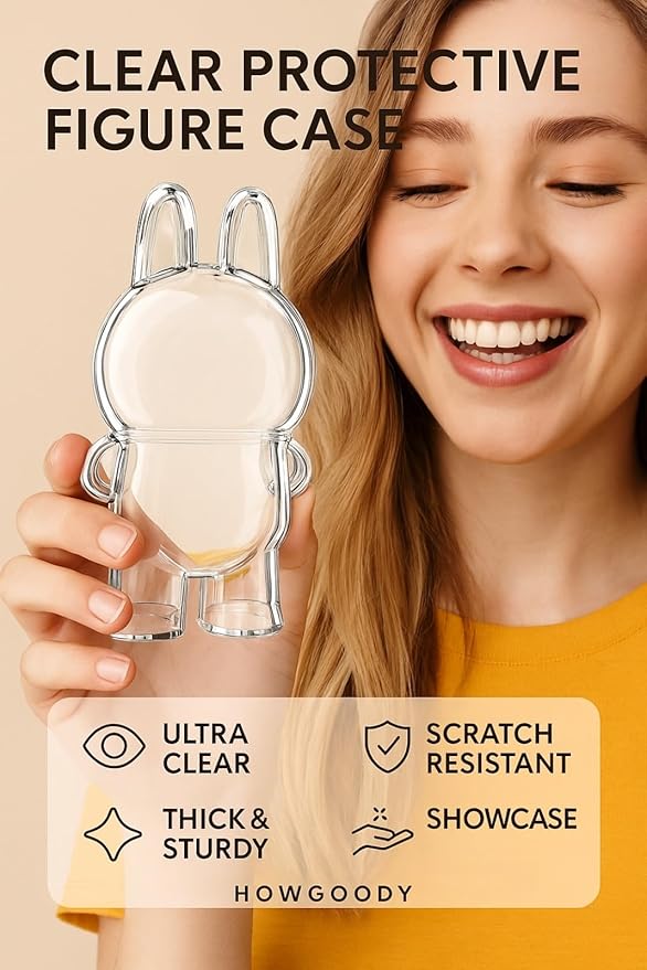 Protective Case Compatible with Standing Figure(Macaron to 3.0) - Clear Collector Storage Box with Silicone Strap,Dustproof Scratch-Resistant Portable Hanging Case for Standing(Figure Not Included