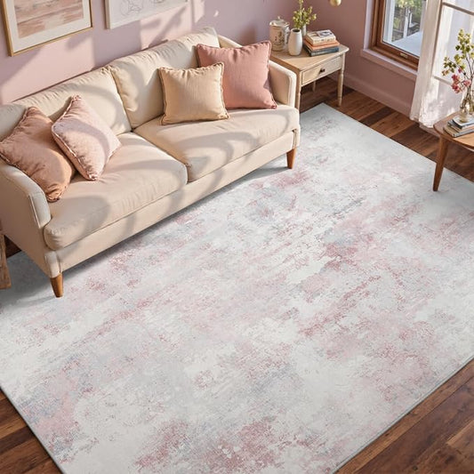 6x9 Ft Large Area Rugs for Living Room, Soft Non-Slip Washable Rugs Modern Abstract Pattern Carpet for Bedroom Indoor Floor Nursery Home Decor (Pink)