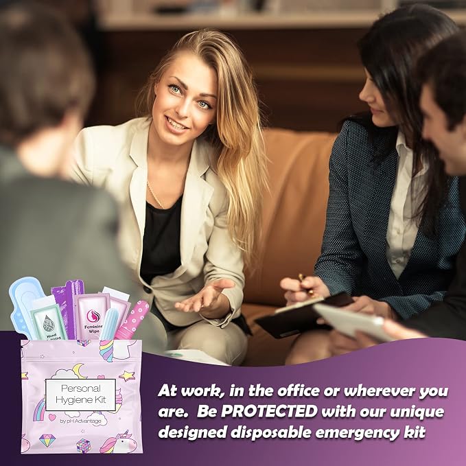 3 x Menstrual All-in-One Kits - Assorted Colors | Convenience on The Go | Single Period Kit Packs | Individually Wrapped Feminine Hygiene Products (Rainbow and Unicorns/Pink/Purple)