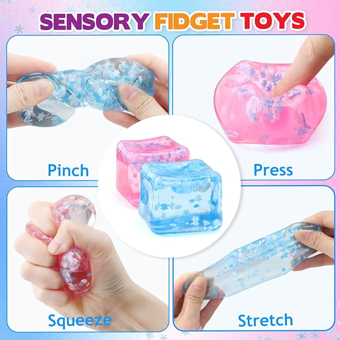 Ice Cube Fidget Toy for All Ages: 2 Pack Sensory Squishy Fidget Toys, Square Stress Balls, Classroom Prizes, Anxiety Relief Stress Cube Gift for Kids Teens Adults