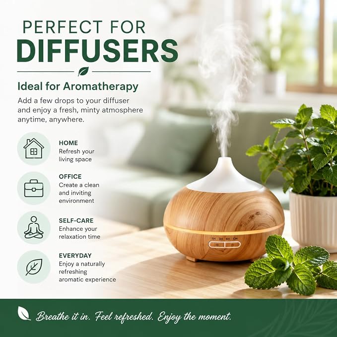 GreenHealth Japanese Peppermint Essential Oil – 15 ml – 100% Pure & Uncut – Strong Menthol Aroma – Glass Bottle for Diffusers, Cleaning, DIY Use – Bottled in USA