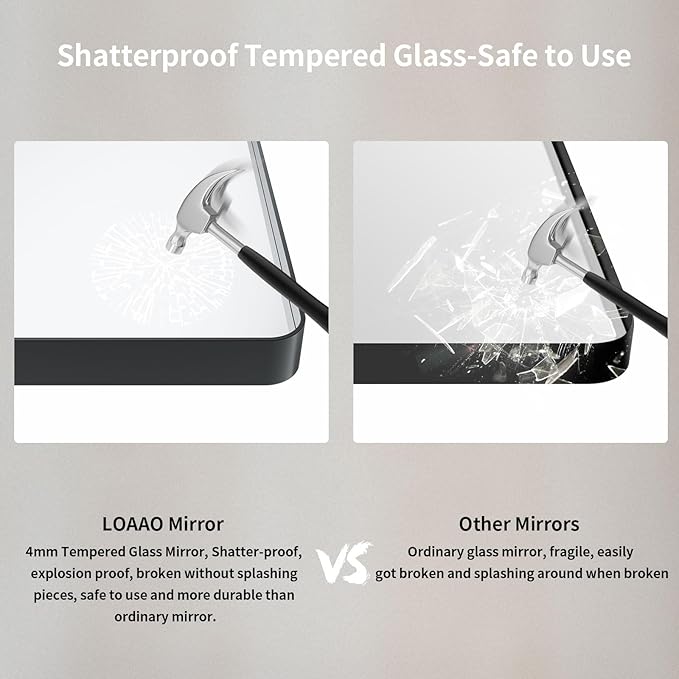 LOAAO 32x36 Inch Black Bathroom Mirror Metal Framed | Matte Black, Rounded Rectangle, Anti-Rust, Tempered Glass, Hangs Horizontally or Vertically, Wall-Mounted