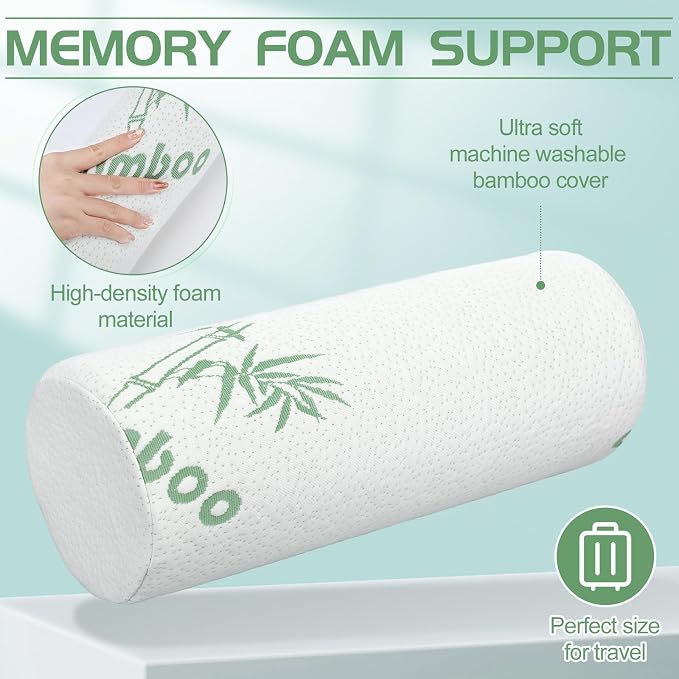 Bucherry 3 Pack Cervical Neck Roll Memory Foam Pillow Cylinder Bolster Pillow for Bed Round Neck Support with Removable Washable Cover for Sleeping Travel Yoga Legs Back Lumbar (15.75 x 5.91 Inches)