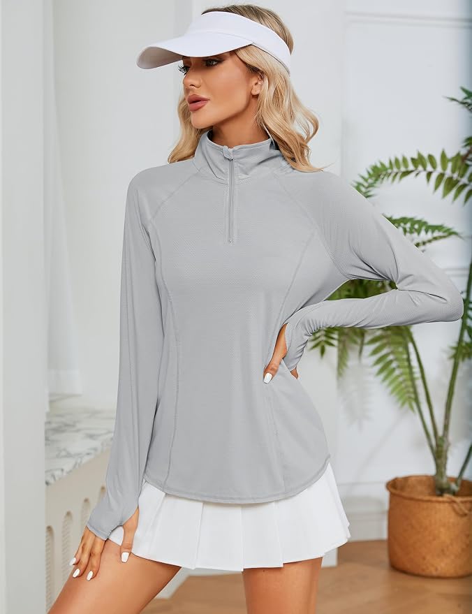 LOMON Women Long Sleeve Shirts Sun Protection 1/4 Zip Summer Quick Dry Hiking Shirts Quarter Zip Pullover for Women