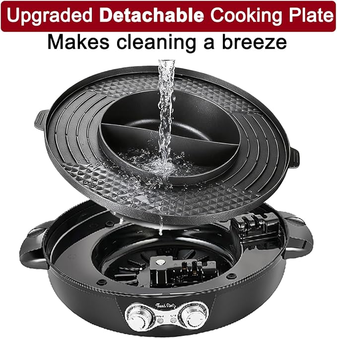 Food Party Hot Pot Electric Korean BBQ Grill Combo Hotpot Smokeless Indoor Grill 16.5" Detachable Easy Cleaning 110V 1800W Shabu Shabu Pot with Divider