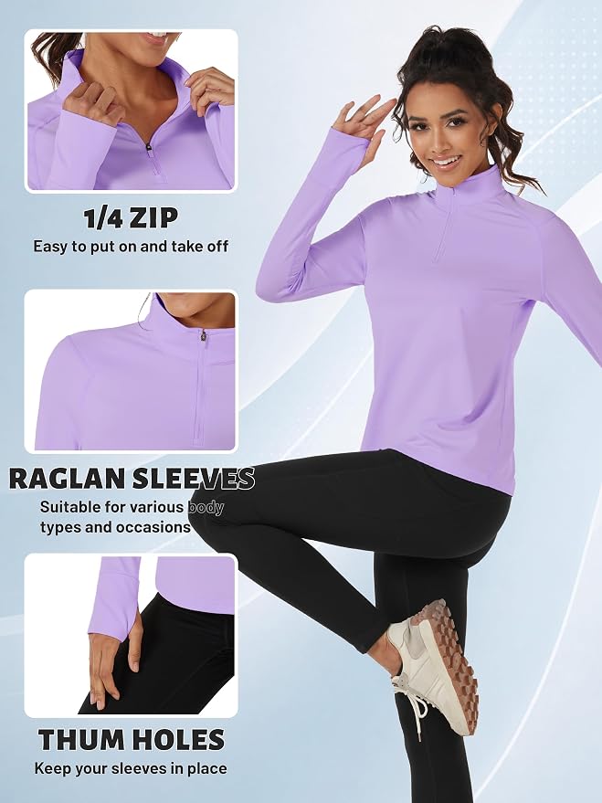 TACVASEN Women's Quarter Zip Sweatshirt Fleece Long Sleeve Workout Pullover | Lightweight Breathable Thermal Fabric,Mock Neck Design,Athletic Tops,Ideal for Gym Running Activities