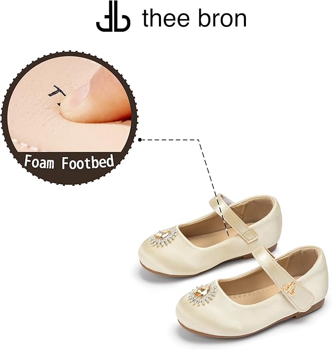 THEE BRON Mary Jane Ballet Flats - Girls' Dress Shoes with Hook & Loop Closure