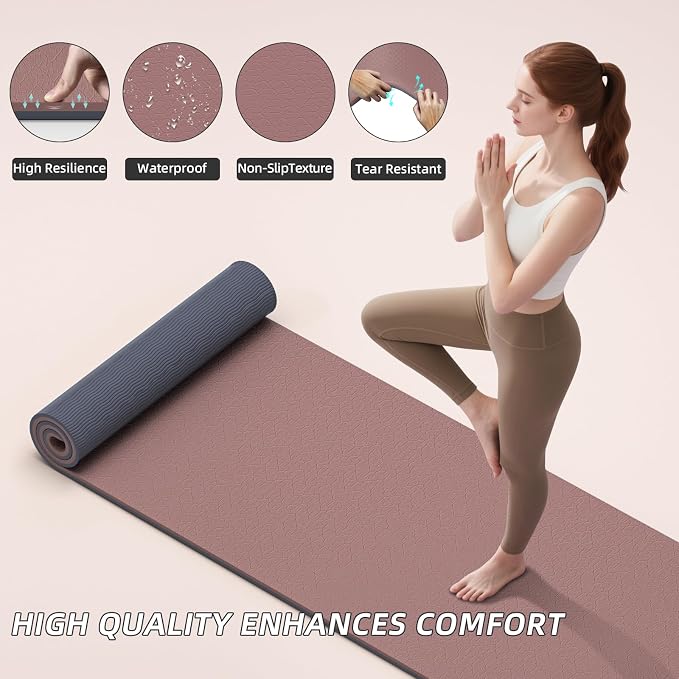 ILILI Yoga Mat 10mm Extra Thick and 193cm Extra Long, 76x28×0.4 Inch, Double Color Non-Slip TPE Material, Easy Carrying with Strap, Ideal for Yoga, Pilates, Floor Exercise, Home and Outdoor Use, Eco Friendly