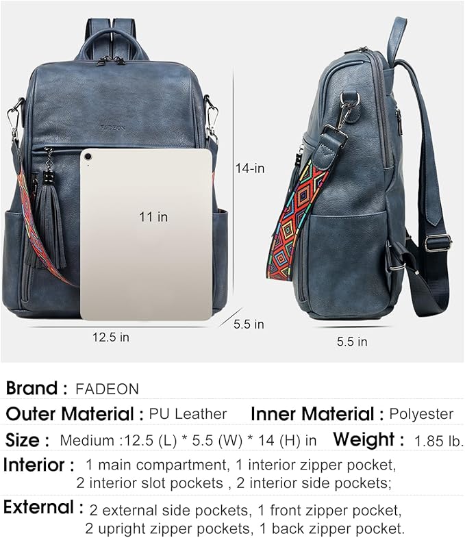 FADEON Leather Backpack Purse for Women Designer Travel Backpack Purses PU Fashion Ladies Shoulder Bag with Tassel