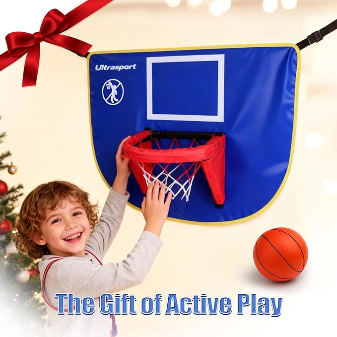 Kids Indoor Basketball Hoop Set with Soft Foam mini Ball & Adjustable Straps, 35.5"x25.6" Easy Setup for Home, Kindergarten & Trampoline Fun, Great Toy Gift for Toddler (Ages 3-8)