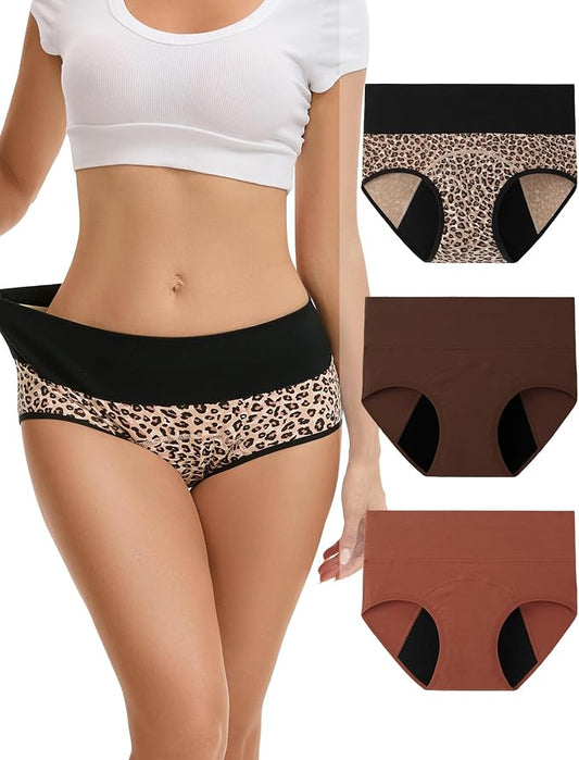 INNERSY Period Underwear for Women Leakproof High Waisted Menstrual Cotton Panties 3 Pack