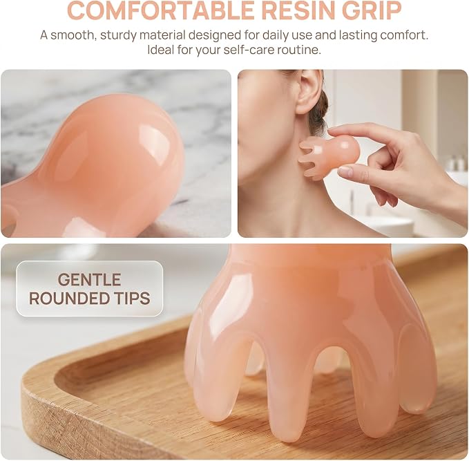 NIIIYTYB 2Pcs Head Massage Tool Scalp Massager Scraper for Deep Relaxation Acupressure Japanese Spa Hair Care Supplies Octopus Scalp Massager Home Office Travel Light Pink