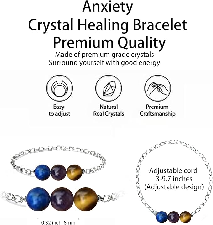 Healing Crystal Keychain Bracelet Set Healing Stones Anxiety Relief Natural Crystal Keychain for Women