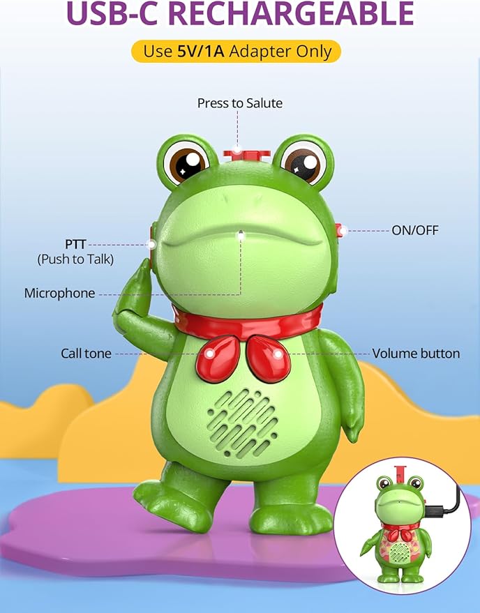 Funny Frog Walkie Talkies for Kids, Outdoor Camping Cool Toys,DIY Playset with Stickers Cute Christmas Birthday Gift for Child Age 3-12, 2 Pack