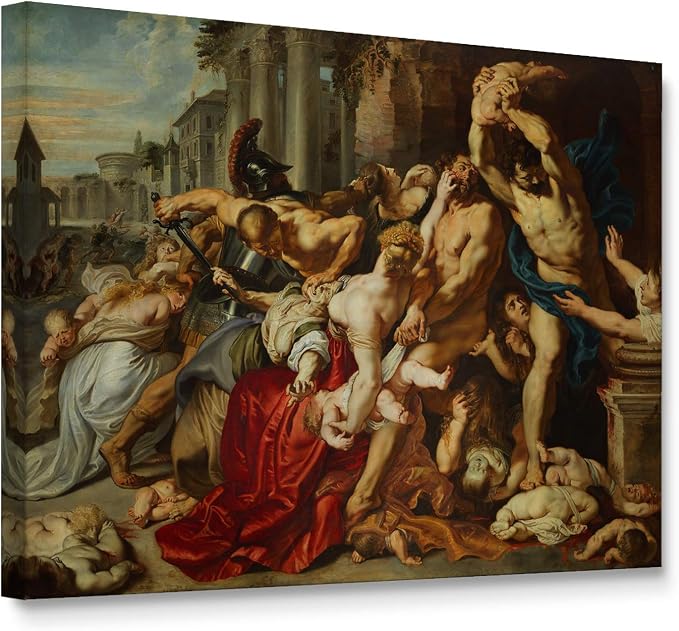 Niwo ART - Massacre Of The Innocents, World's Most Famous Paintings Series, Canvas Wall Art Home Decor, Gallery Wrapped, Stretched, Framed Ready to Hang (16"x12"x3/4")