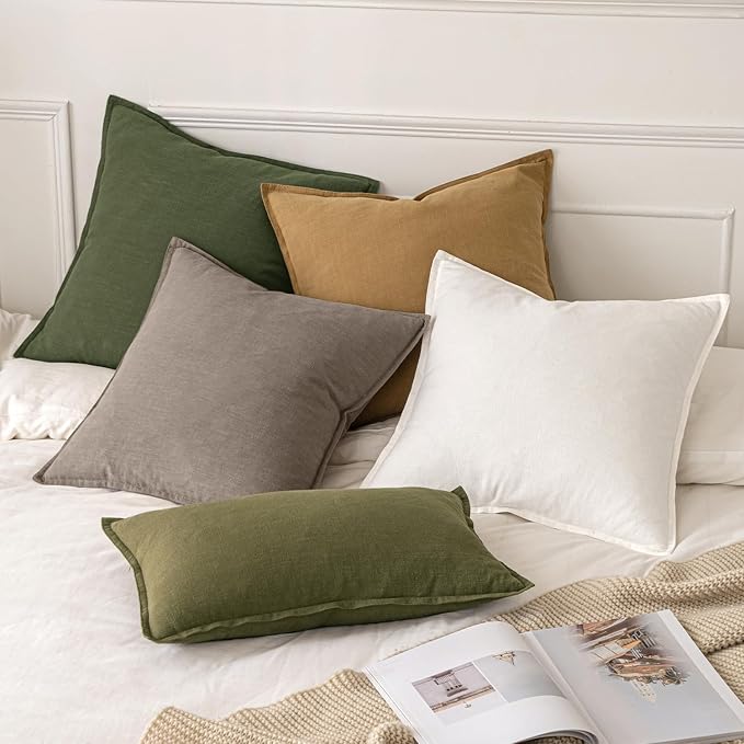 MIULEE Decorative Linen Euro Sham Pillow Covers 24x24 Dune | Boho Farmhouse Fall Autumn Couch Throw Pillows for Bed, Pack of 2 Accent Modern Pillowcases, Sofa Livingroom Home Decor