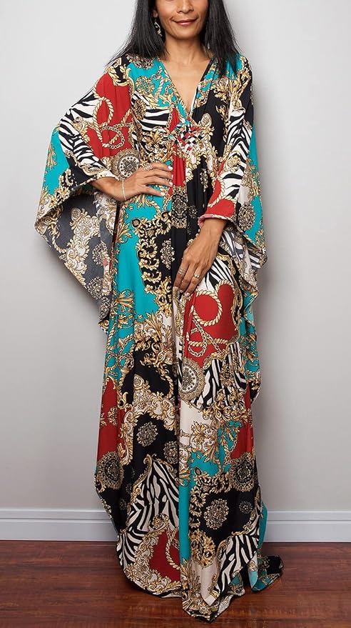 Venasha Womens Caftan Floral Print Kaftan Dress Short Sleeve Swimsuit Cover up Loungewear for Summer