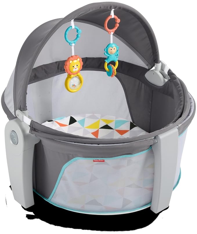 Fisher-Price Portable Bassinet On-The-Go Baby Dome, Travel Play Space with Developmental Newborn Toys & Canopy, Windmill