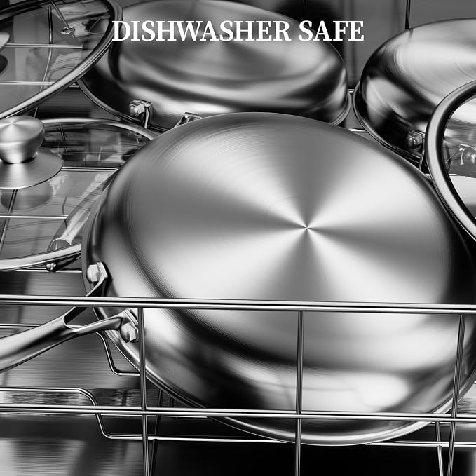 11" Stainless Steel Frying Pan with Lid, Honeycomb Nonstick Frying Pan | Omelet Chef's Pan with Stay Cool Handle, Induction & Oven Safe, Compatible with All Cooktops, PFOA Free