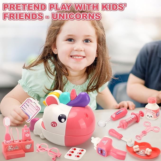 ORANGE OCEAN 34 PCS Dentist Play Set for Girls Kids, Pretend Play Doctor Kit for Kids Toddlers Ages 2-4 3-5, Kid Dentist Play Doctor Set with Light & Sound, Toys Gifts for 3 4 5 Year Old Girls Boys