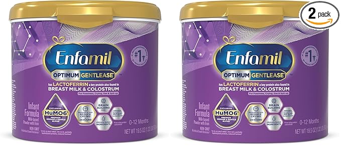 Enfamil Optimum Gentlease Baby Formula, Our Closest Formula to Breast Milk For Fussiness, Crying, Gas & Spit-up, Immune-Supporting Lactoferrin also found in Breast Milk, 19.5 Oz (Pack of 2)