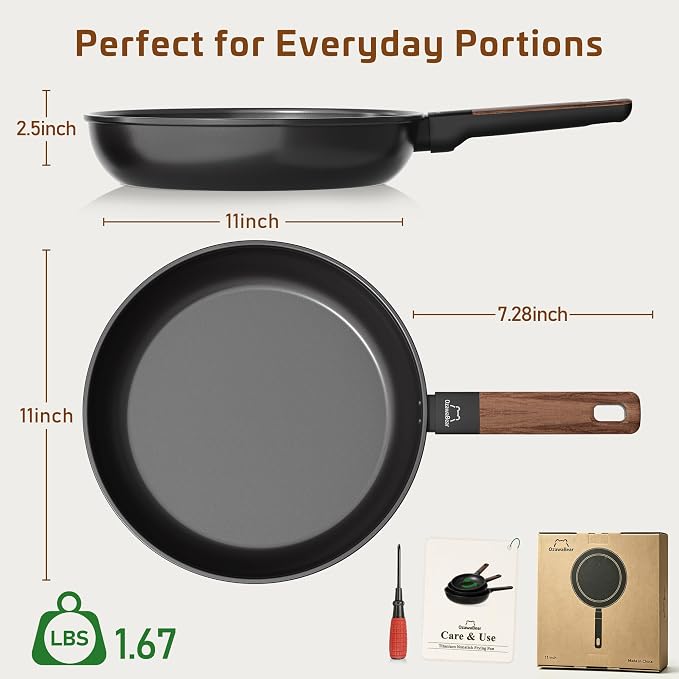 Non Stick Frying Pan Skillet, Titanium Coating Fry Pan Egg Pan Omelet Pan Nonstick, Healthy Induction Cookware Chef's Pan, PFAS PFOA & PTFE Free (11 Inch)