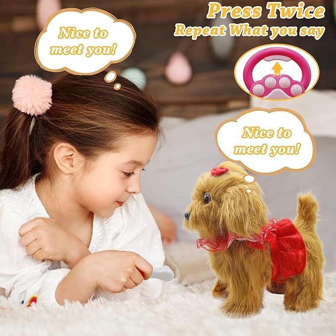 Toy Dog That Walk and Bark, Sing, Wag Tail, Lick, Repeat Your Words & Plush Golden Stuffed Puppy for Boys, Girls Toy Dogs