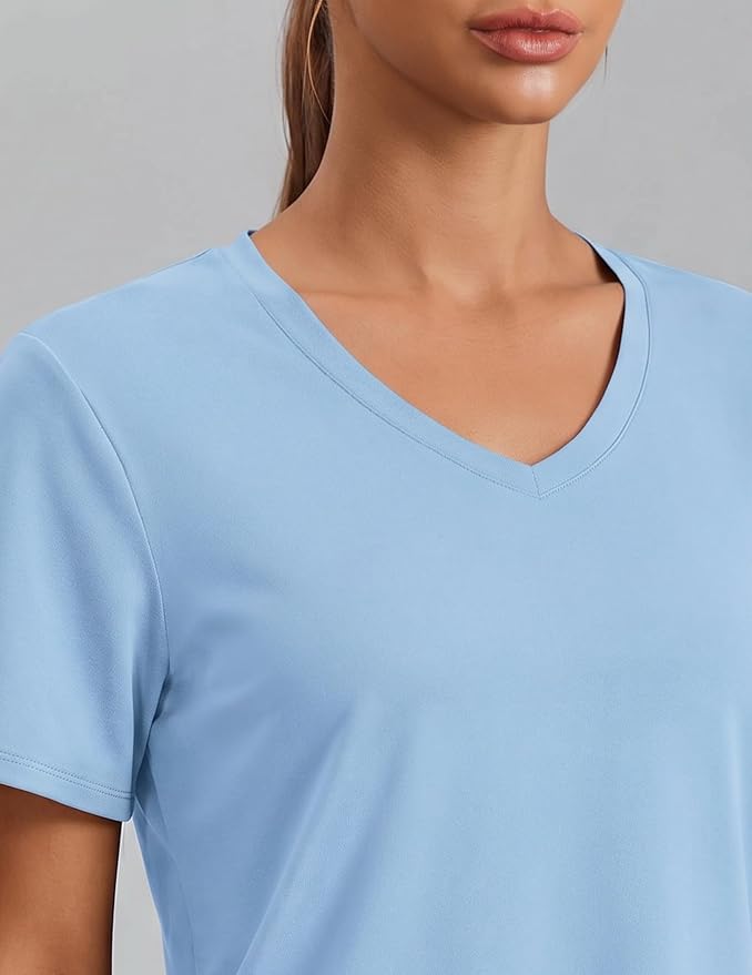 PINSPARK Soft Workout Tops for Women Short Sleeve V Neck Moisture Wicking UPF 50+ Sun Protection Quick Dry Gym Shirts