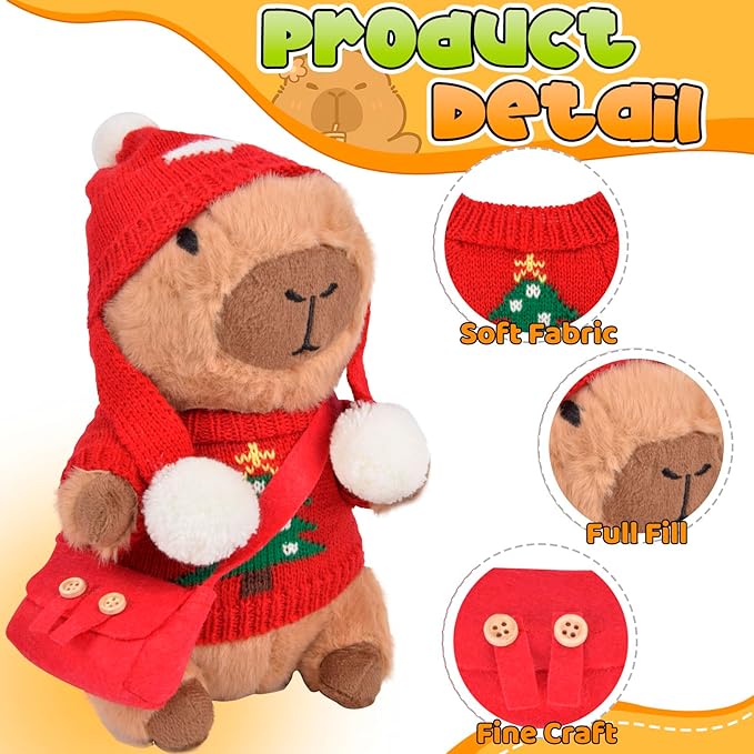 Capybara Plush Toy with 9 Clothes & Accessories, 10.2" Holiday Capybara Stuffed Animal, Dress Up Capibaras Peluches, Cute Super Soft Funny Capybara Pillow Stuffies Birthday Gifts for Kids Boys Girls