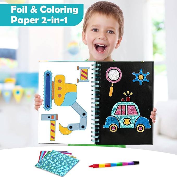 FUNNYB&G Foil Art Crafts for Kids Ages 4-8: Valentines Crafts for Kids 2026,Birthday Gift for Girls,Art and Crafts Supplies,Party Favors,Creative Toys for Girls Boys 4 5 6 7 8 9 Years Old (Vehicle)