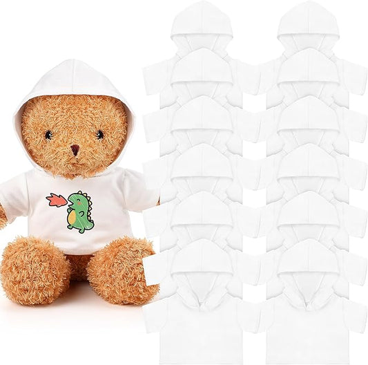 12 Pcs 8-12 Inch Stffed Bear Shirt Hoodies Bulk Blank Plush Animal Doll Clothes Tshirt for Sulimate DIY Stuffed Doll Outfit