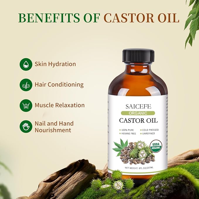 56pcs Castor Oil Patches with Caster Oil Organic Cold Pressed Unrefined Glass Bottle 8oz, Castor Oil Pack Wrap for Belly, Neck, Back, Arms, and Hair Growth (with Eyelash Kit)