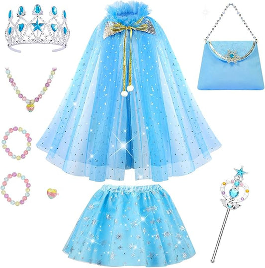 Meland Princess Dress up Clothes for Girl, 11Pcs Princess Cape with Kid Crown Toys,Dresses for Girl 3,4,5,6,7,8 Birthday Gift