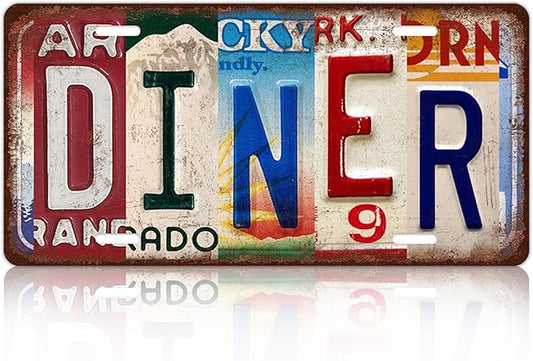 Vintage Diner License Plate Wall Decor Home Metal Tin Sign 12 x 6 Inches