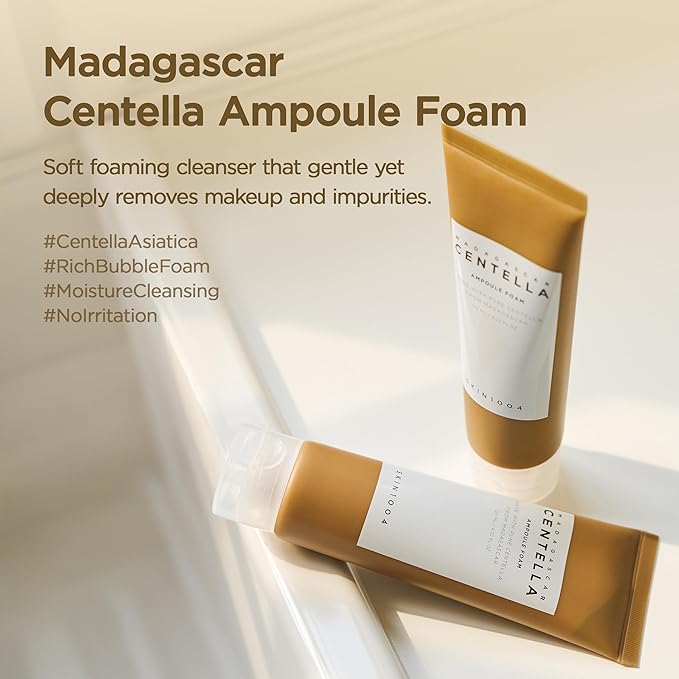 SKIN1004 Madagascar Centella Ampoule Foam, 4.23 fl.oz, Korean Face Cleanser & Makeup Remover with Centella Asiatica, Gentle Daily Cleanser for Soft Skin, Korean Skin Care