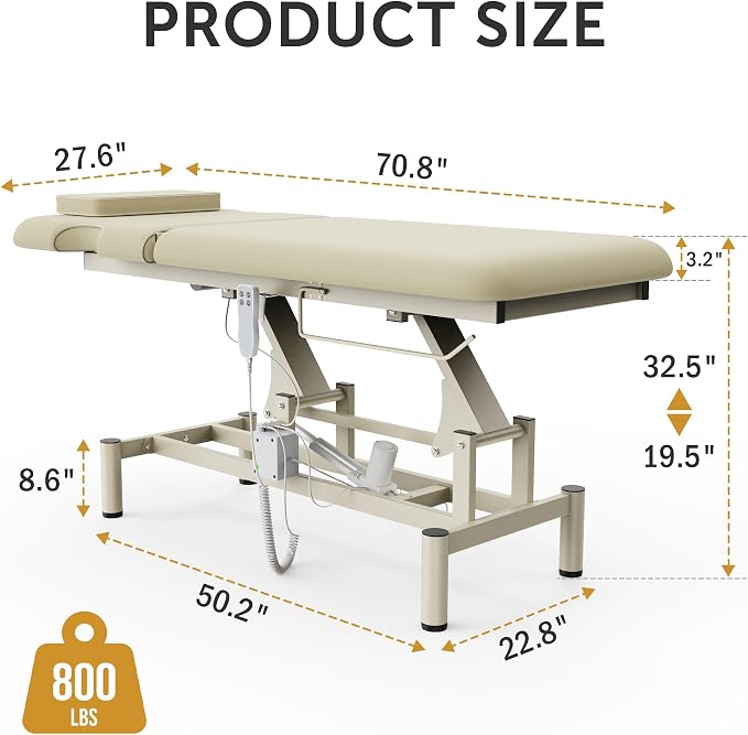 Professional Electric Massage Table, 2 Motors Hydraulic Electric Lift Adjustable Backrest and Height Lifting Functions for Treatment/Physical Therapy/Spinal Massage/Facial Spa/Waxing - Beige Gray